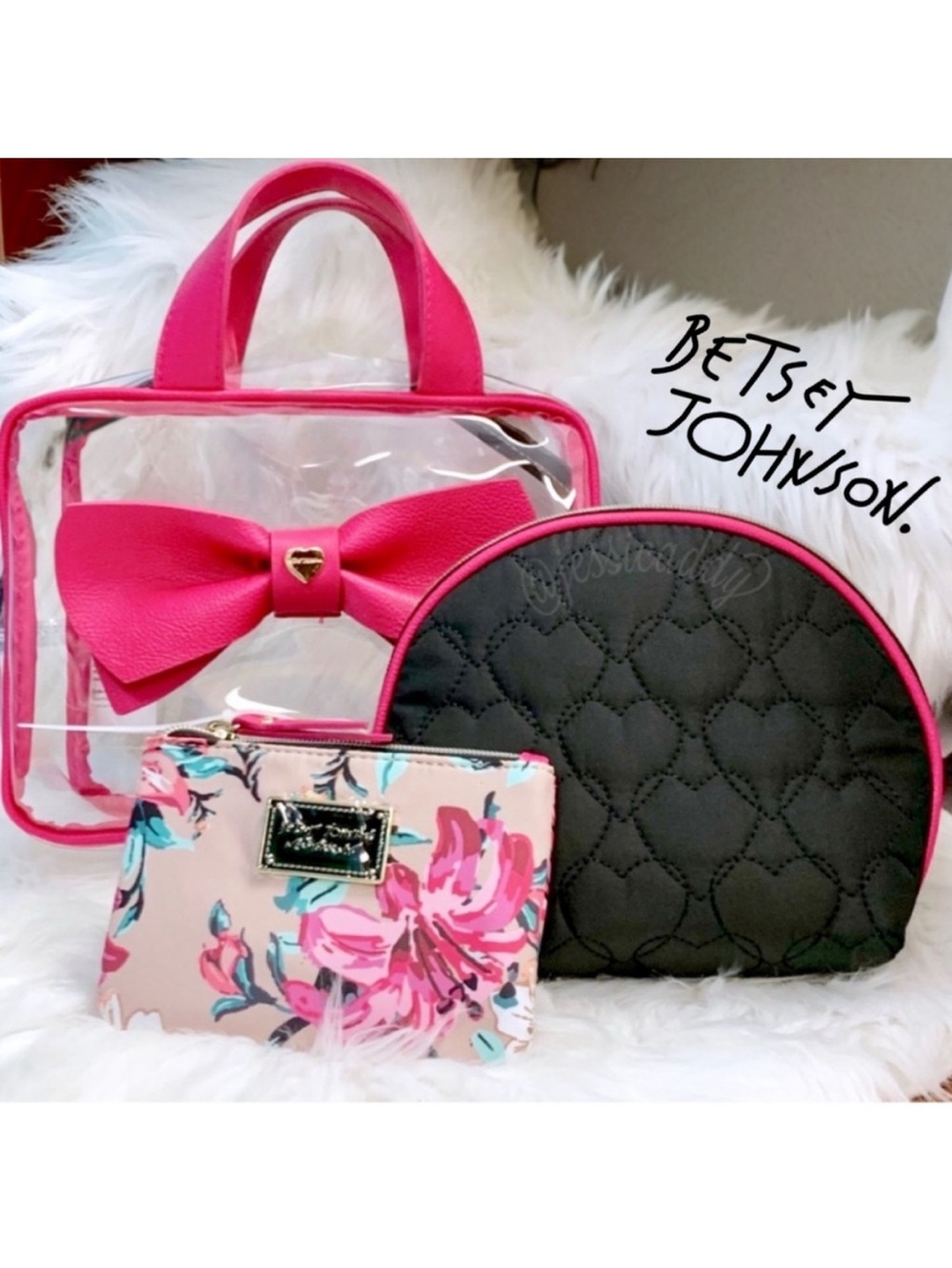 Betsey Johnson Pink Floral Bag Set